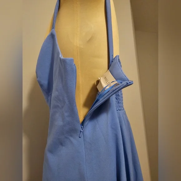 BHLDN Anthropologie NWT Sweatheart Crepe Midi Sky Blue Dress Sz L - Picture 4 of 13